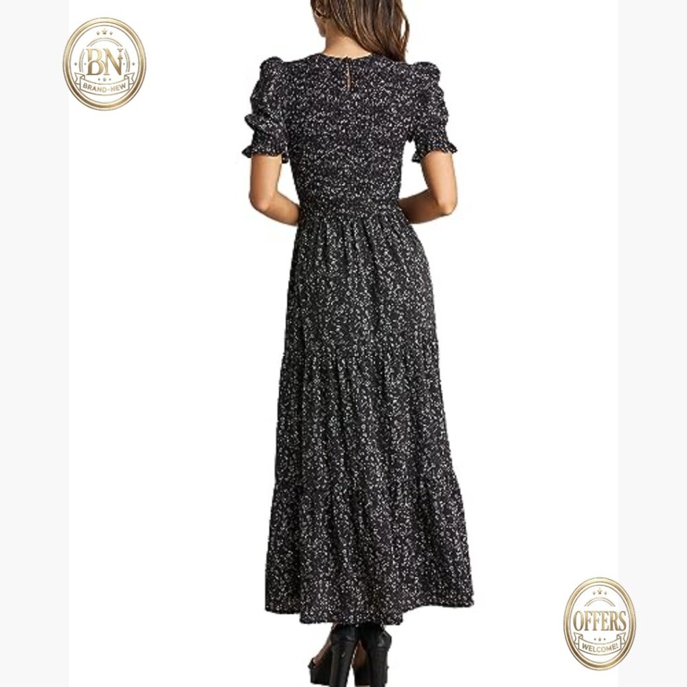 Polyester Elastane Maxi Dress Crew Neck Short Sle… - image 2